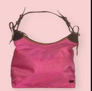 Vintage DOONEY & BOURKE Erica Handbag Nylon Salmon/Pink Brown Leather Trim Hobo